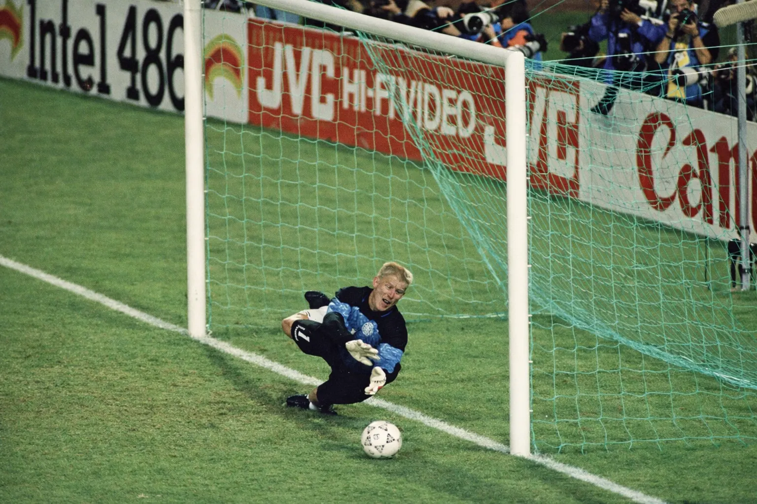 Peter Schmeichel denies Marco van Basten from the spot — the save that broke the Netherlands and sent Denmark to the final
